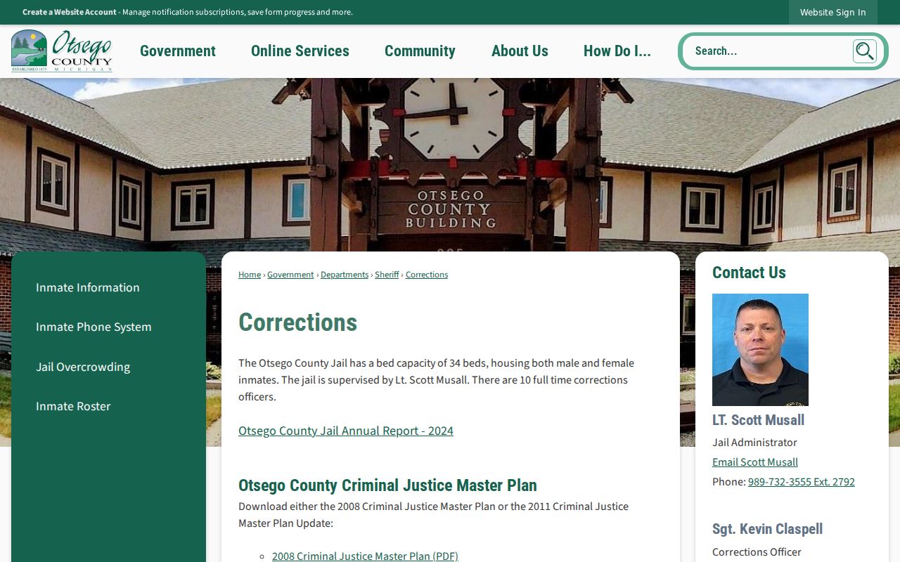 Otsego County jail capacity report page used for aggregate Otsego County warrant caseload context