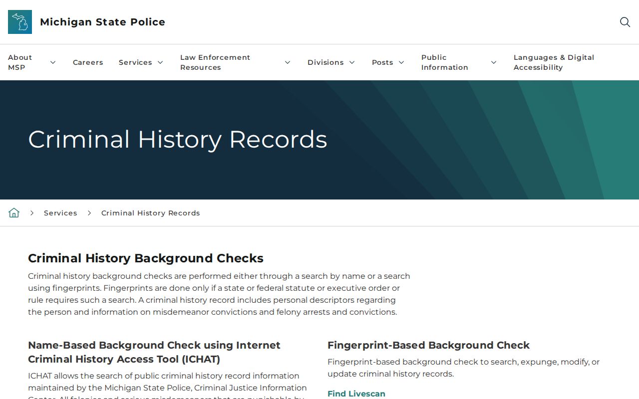 Michigan ICHAT scope page showing warrant information is excluded from an Otsego County most wanted check