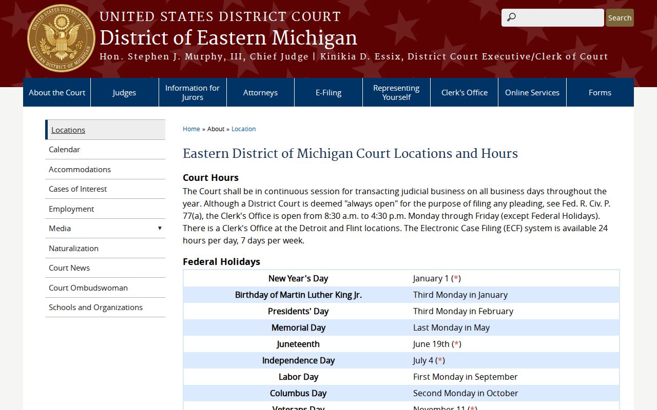 Federal court locations page showing the separate route for a federal warrant near Otsego County